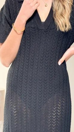 Tiffy Crochet Short Sleeve Maxi Dress - Black