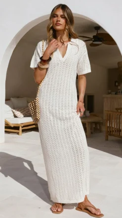 Tiffy Crochet Short Sleeve Maxi Dress - White