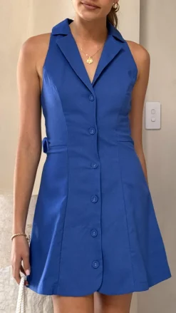 Trixie Button Down Mini Dress - Blue