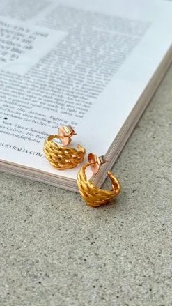 Twisted Multi Layer Hoop Earrings - Gold