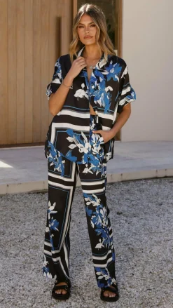 Valene Pants - Black/Blue Print
