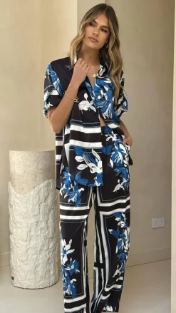 Valene Pants - Black/Blue Print