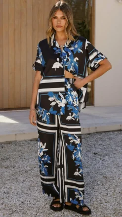 Valene Pants - Black/Blue Print