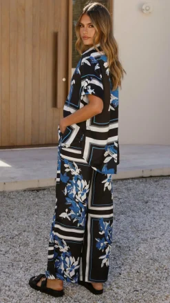 Valene Pants - Black/Blue Print