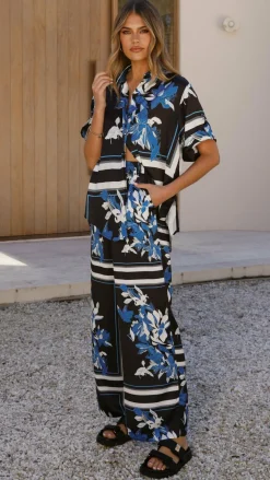 Valene Pants - Black/Blue Print