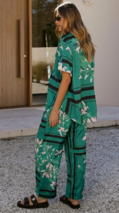 Valene Pants - Green/Pink Print