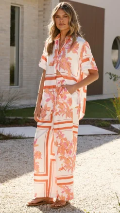 Valene Pants - Orange/White Print