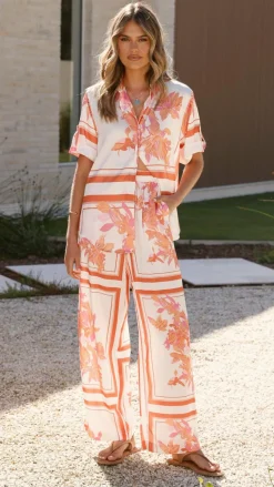 Valene Pants - Orange/White Print