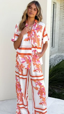 Valene Pants - Orange/White Print