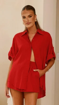 Vallerie Button Up Shirt - Red