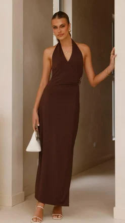 Verje Halter Maxi Dress - Brown