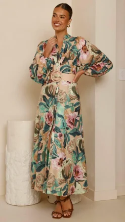 Veronica Button Down Maxi Dress - Mocha Rose Donatella