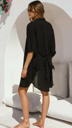 Vesper Button Down Beach Cover Up - Black
