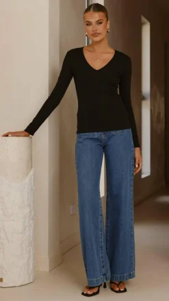 Vienna Long Sleeve Top - Black