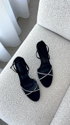 Vixin Heels - Black Satin Diamante