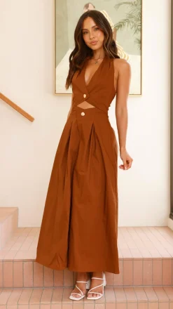 Wesley Halter Neck Maxi Dress - Dark Brown