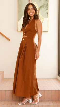 Wesley Halter Neck Maxi Dress - Dark Brown