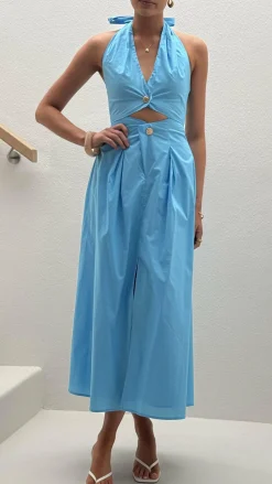 Wesley Halter Neck Maxi Dress - Blue