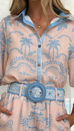 Xander 3/4 Sleeve Button Down Shirt - Blue