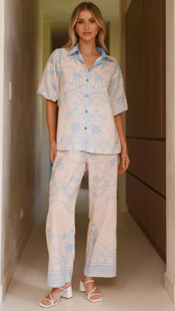 Xander 3/4 Sleeve Button Down Shirt - Blue