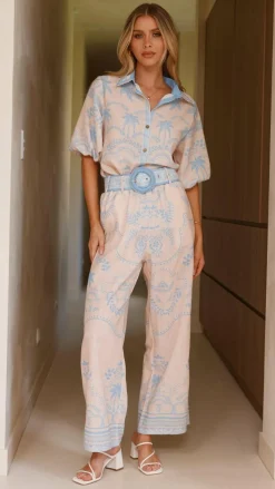 Xander 3/4 Sleeve Button Down Shirt - Blue