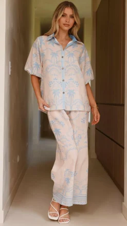 Xander 3/4 Sleeve Button Down Shirt - Blue