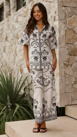 Xander 3/4 Sleeve Button Down Shirt - Black/White