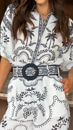 Xander 3/4 Sleeve Button Down Shirt - Black/White