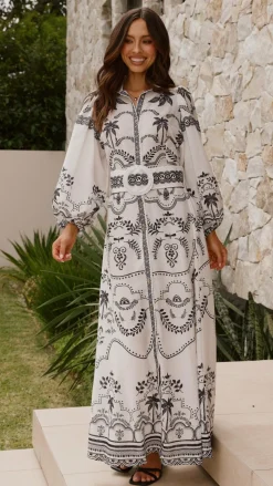 Xander Long Sleeve Maxi Dress - Black/White