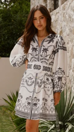 Xander Long Sleeve Mini Dress - Black/White