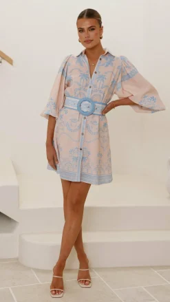 Xander Long Sleeve Mini Dress - Blue