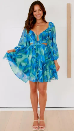 Xarissa Mini Dress - Blue / Green Print