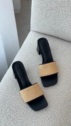 Yarina Heel - Natural Raffia-Black