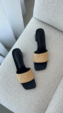 Yarina Heel - Natural Raffia-Black