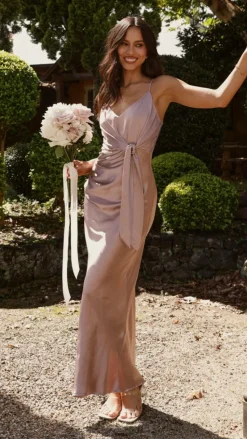 Yasmeen Tie Front Maxi Dress - Dusty Pink