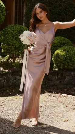 Yasmeen Tie Front Maxi Dress - Dusty Pink