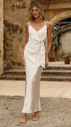 Yasmeen Tie Front Maxi Dress - Champagne