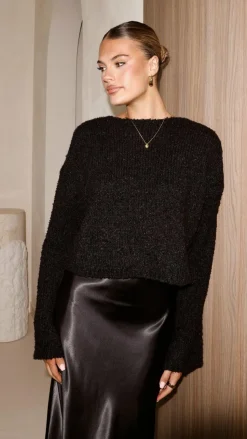 Zala Cropped Knit Sweater - Black