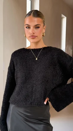 Zala Cropped Knit Sweater - Black