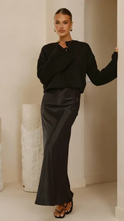 Zala Cropped Knit Sweater - Black