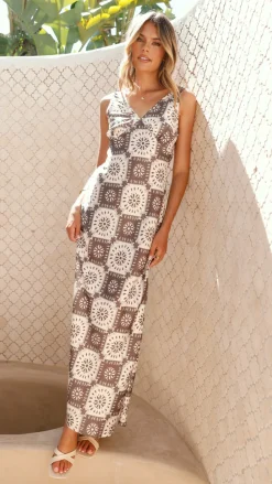 Zeno Maxi Dress - Brown/White Print