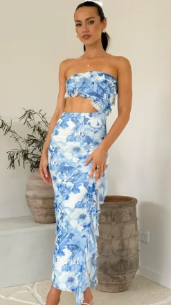 Zinnia Midi Dress - Blue Floral