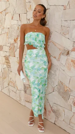 Zinnia Midi Dress - Green Floral