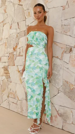 Zinnia Midi Dress - Green Floral