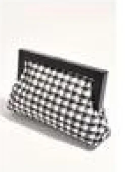 Zoey Boucle Timber Frame Clutch - Black/White
