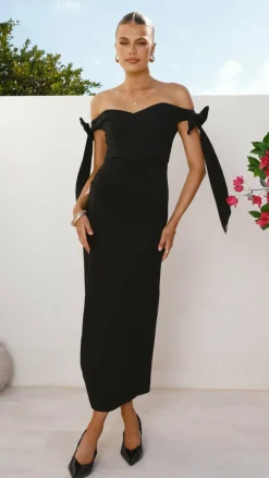 Zylah Off Shoulder Midi Dress - Black