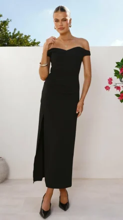 Zylah Off Shoulder Midi Dress - Black