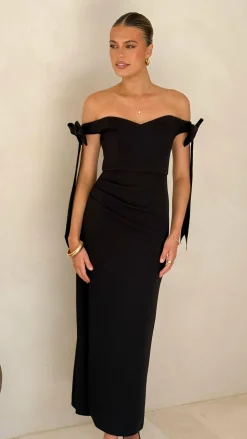 Zylah Off Shoulder Midi Dress - Black